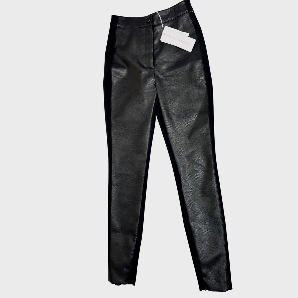 Stella McCartney Faux Leather Pants Women 36 Black New Skinny Mixed Media 603598